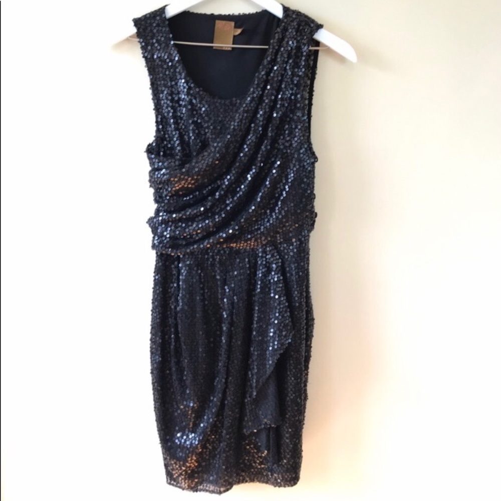 Ali Ro Black Sequin Wrap Front Sleeveless Mini Dress Size 0